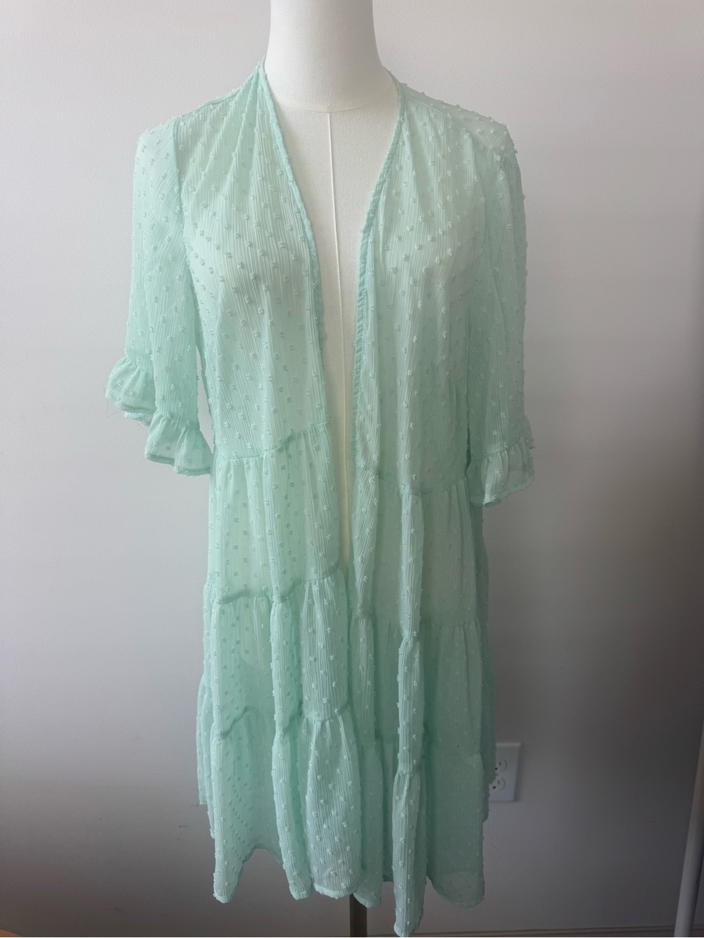 Torrid Aqua Kimono Polka Dot Ruffle Sleeves Sheer Open Front Sz M/L (00)